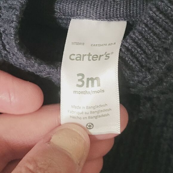 Carter's Button Front Hooded Navy Cardigan Sweater Size 3 Months - Picture 5 of 6